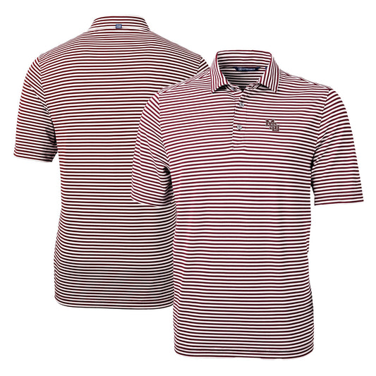 Men's Cutter & Buck  Maroon Mississippi State Bulldogs Vault Logo Virtue Eco Pique Stripe Recycled Polo