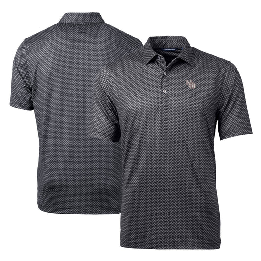 Men's Cutter & Buck  Black Mississippi State Bulldogs Vault Logo Pike Banner Print Stretch Polo