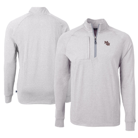 Men's Cutter & Buck  Heather Gray Mississippi State Bulldogs Vault Logo Adapt Eco Knit Heather Recycled Quarter-Zip Pullover Top