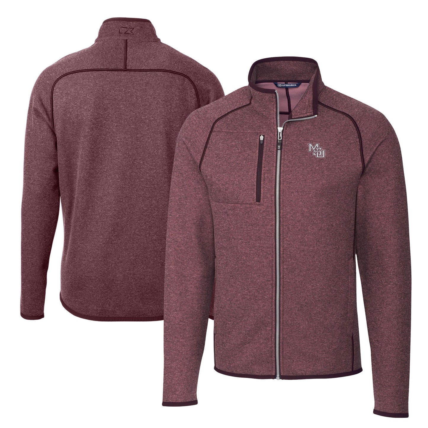 Men's Cutter & Buck  Heather Maroon Mississippi State Bulldogs Vault Mainsail Sweater-Knit Full-Zip Jacket