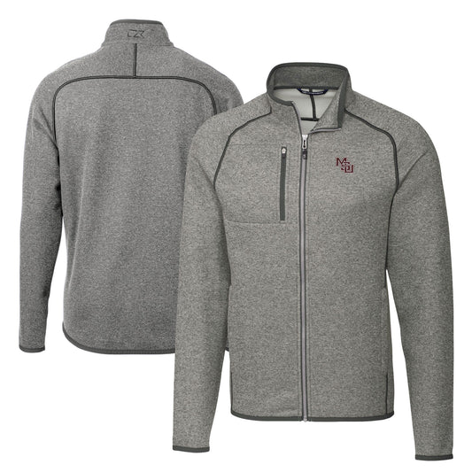 Men's Cutter & Buck  Heather Gray Mississippi State Bulldogs Vault Mainsail Sweater-Knit Full-Zip Jacket