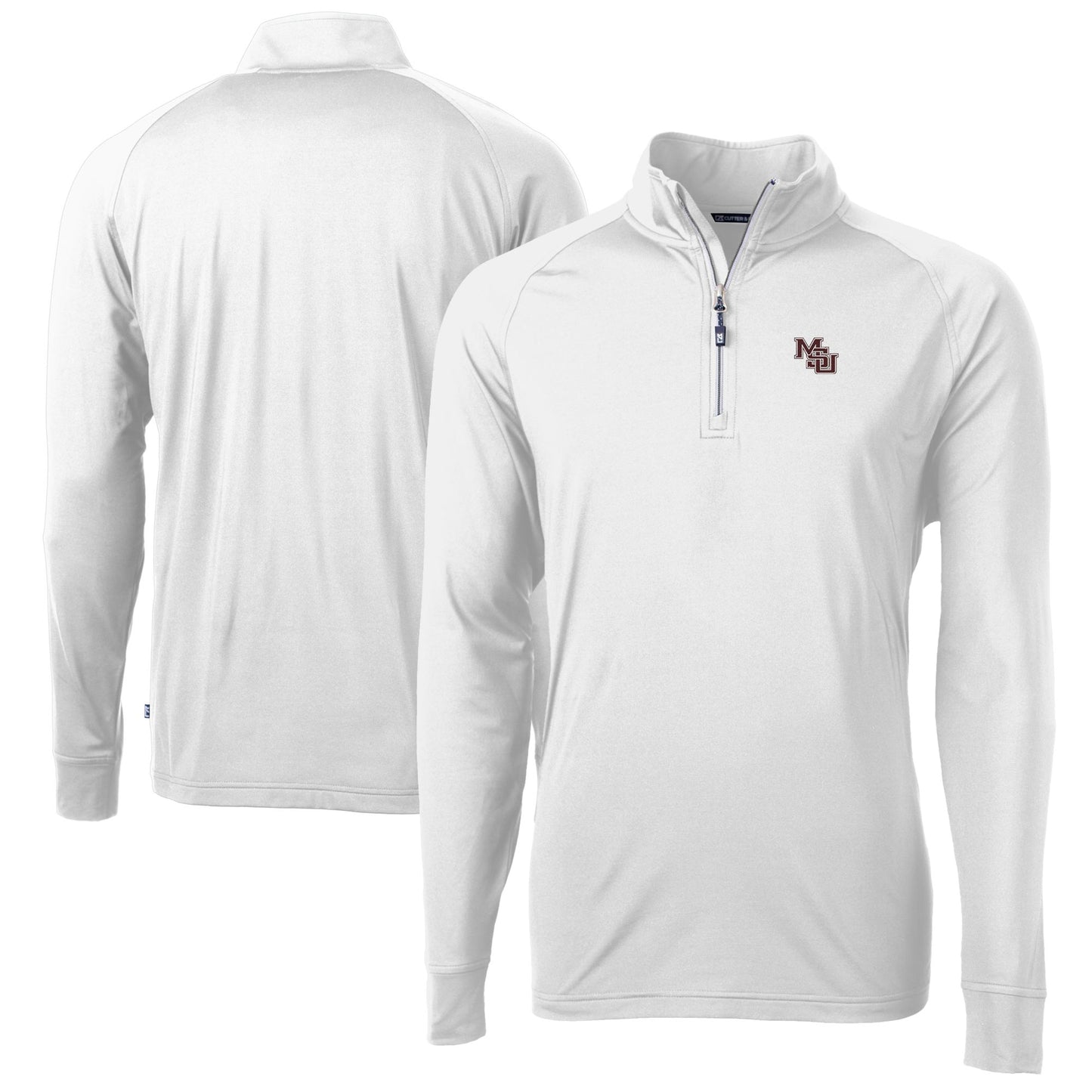 Men's Cutter & Buck  White Mississippi State Bulldogs Vault Adapt Eco Knit Stretch Recycled Mens Quarter-Zip Pullover Top