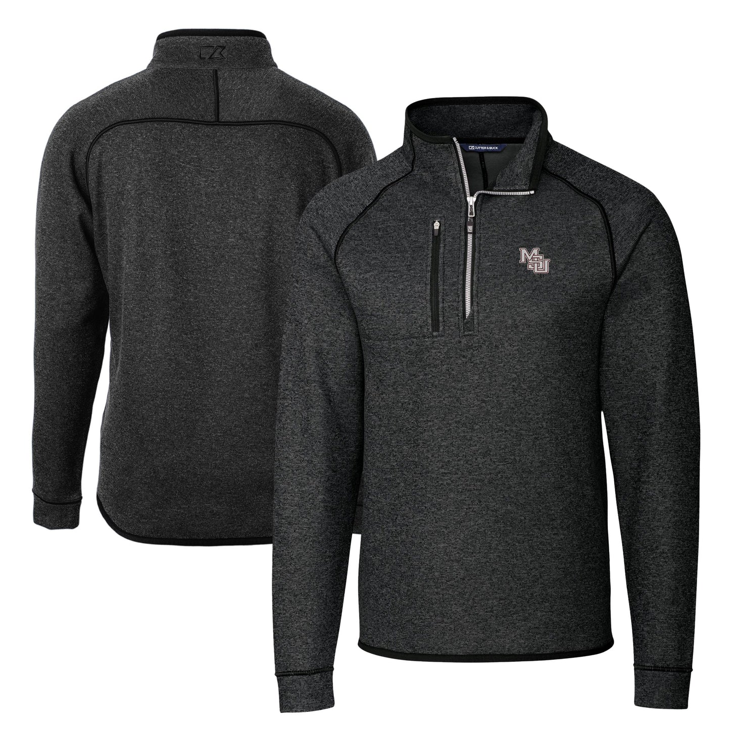 Men's Cutter & Buck Heather Charcoal Mississippi State Bulldogs Vault Mainsail Sweater-Knit Half-Zip Pullover Jacket