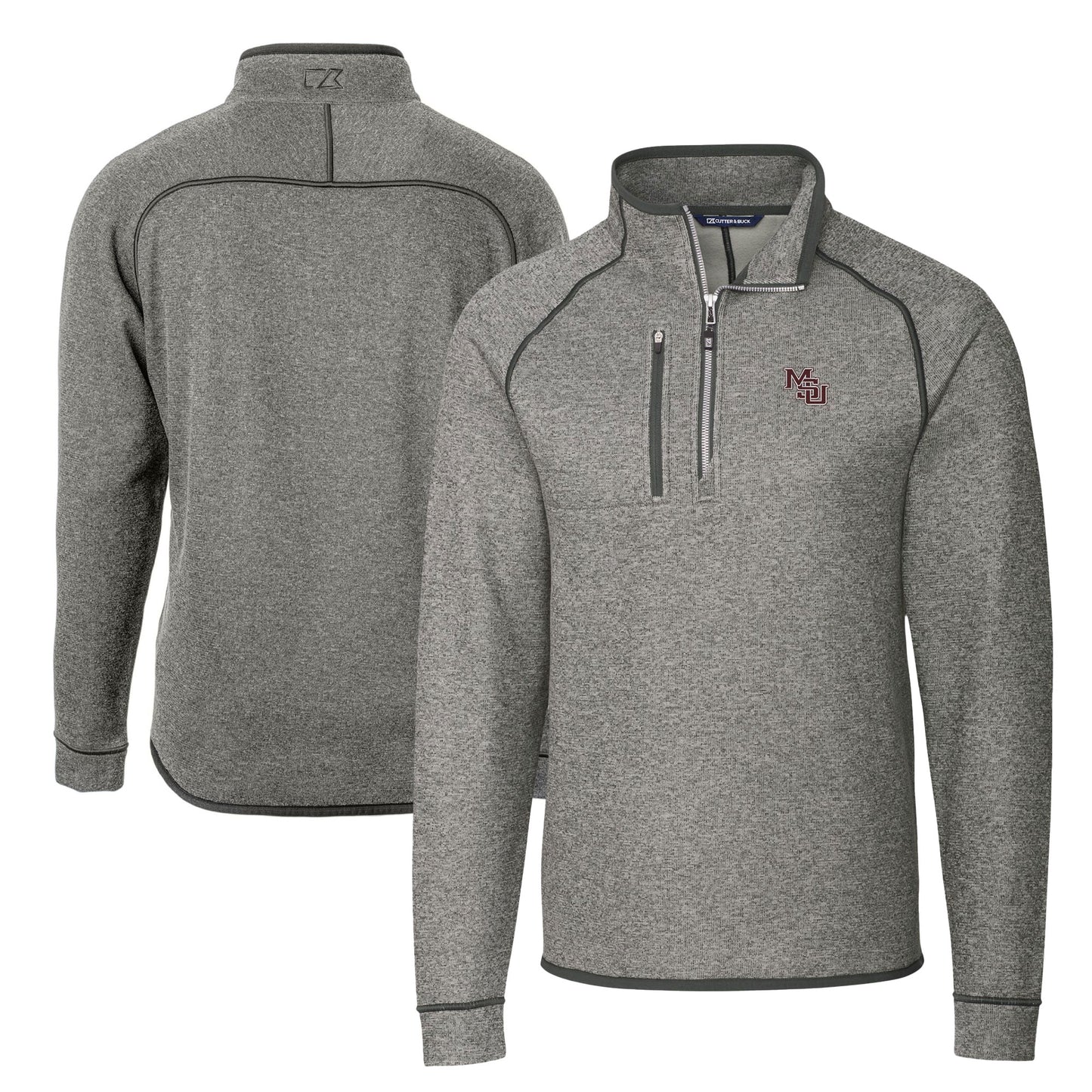 Men's Cutter & Buck Heather Gray Mississippi State Bulldogs Vault Mainsail Sweater-Knit Half-Zip Pullover Jacket