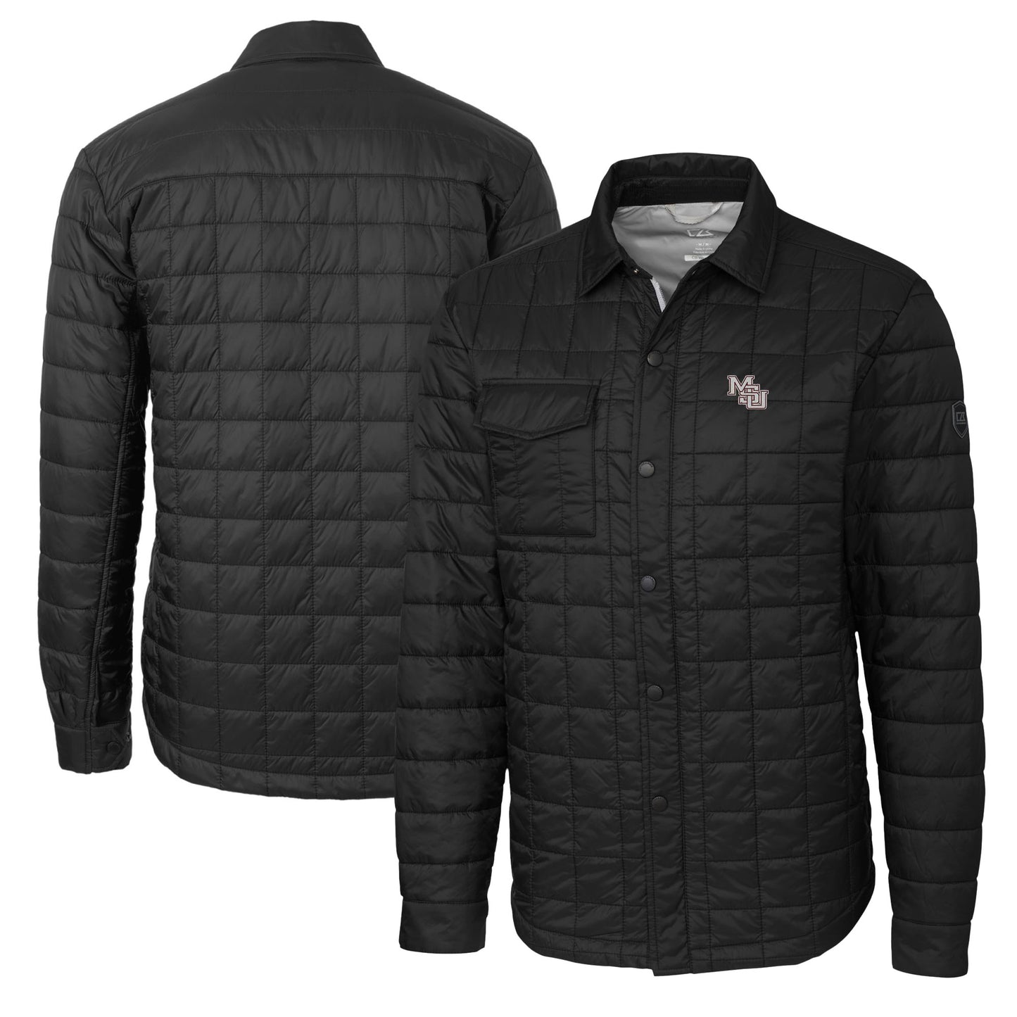 Men's Cutter & Buck Black Mississippi State Bulldogs Vault Rainier PrimaLoft Eco Insulated Quilted Button-Up Shacket