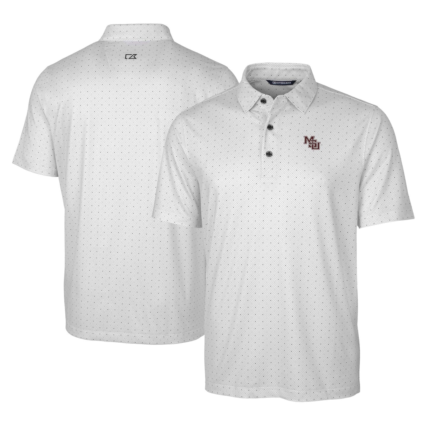 Men's Cutter & Buck Charcoal Mississippi State Bulldogs Vault Pike Double Dot Print Stretch Polo