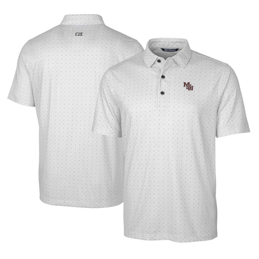 Men's Cutter & Buck Charcoal Mississippi State Bulldogs Vault Pike Double Dot Print Stretch Polo
