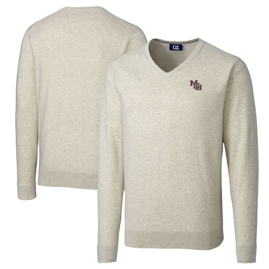 Men's Cutter & Buck Oatmeal Mississippi State Bulldogs Vault Lakemont Tri-Blend V-Neck Pullover Sweater