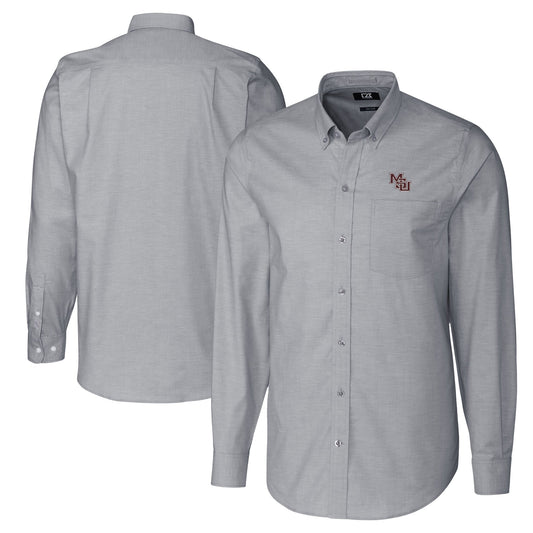 Men's Cutter & Buck Charcoal Mississippi State Bulldogs Vault Stretch Oxford Stripe Long Sleeve Button-Down Shirt