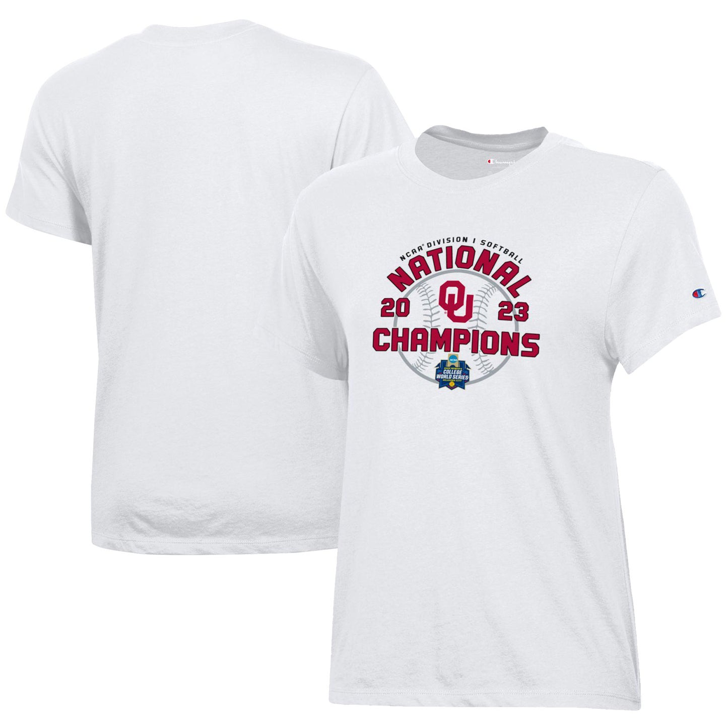 Women's Champion  White Oklahoma Sooners 2023 NCAA Softball Women's College World Series Champions Locker Room T-Shirt