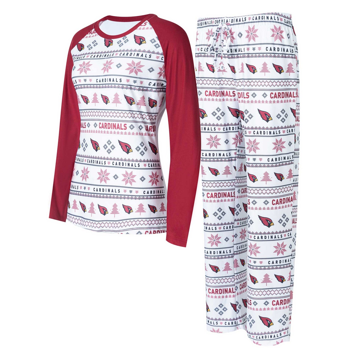 Women's Concepts Sport White/Cardinal Arizona Cardinals Tinsel Raglan Long Sleeve T-Shirt & Pants Sleep Set