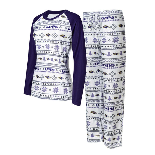 Women's Concepts Sport White/Purple Baltimore Ravens Tinsel Raglan Long Sleeve T-Shirt & Pants Sleep Set