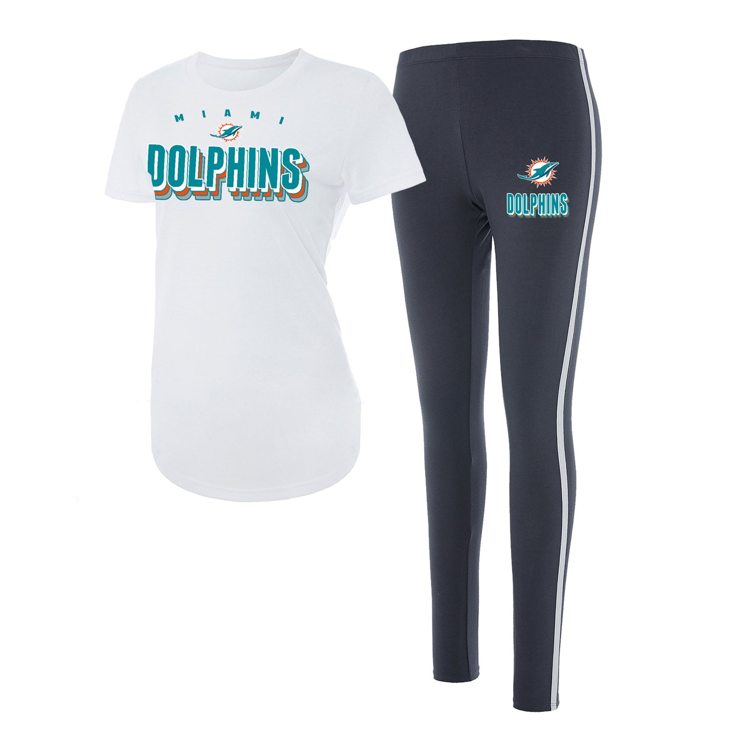 Women's Concepts Sport White/Charcoal Miami Dolphins Sonata T-Shirt & Leggings Set