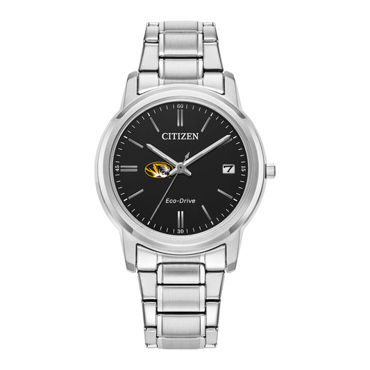 Women's Citizen Watch Silver Missouri Tigers Eco-Drive Black Dial Stainless Steel Watch