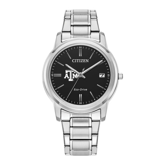 Women's Citizen Watch Silver Texas A&M Aggies Eco-Drive Black Dial Stainless Steel Watch