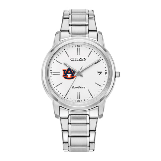 Women's Citizen Watch Silver Auburn Tigers Eco-Drive White Dial Stainless Steel Watch