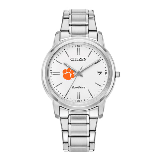 Women's Citizen Watch Silver Clemson Tigers Eco-Drive White Dial Stainless Steel Watch