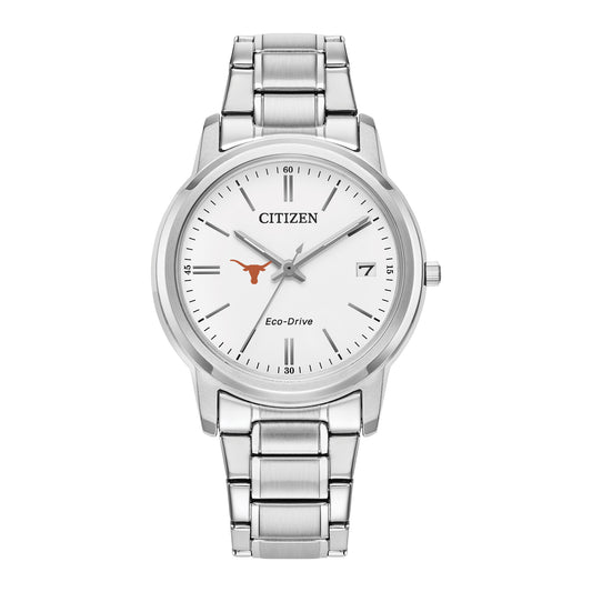 Women's Citizen Watch Silver Texas Longhorns Eco-Drive White Dial Stainless Steel Watch