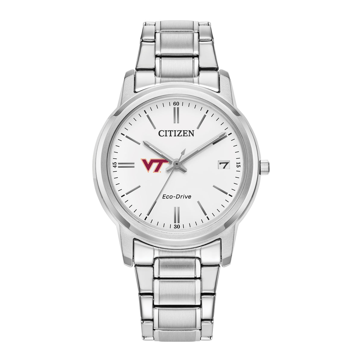 Women's Citizen Watch Silver Virginia Tech Hokies Eco-Drive White Dial Stainless Steel Watch