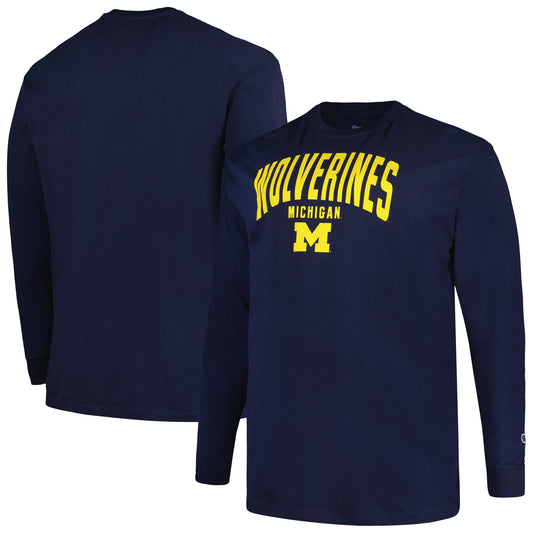 Men's Champion Navy Michigan Wolverines Big & Tall Arch Long Sleeve T-Shirt