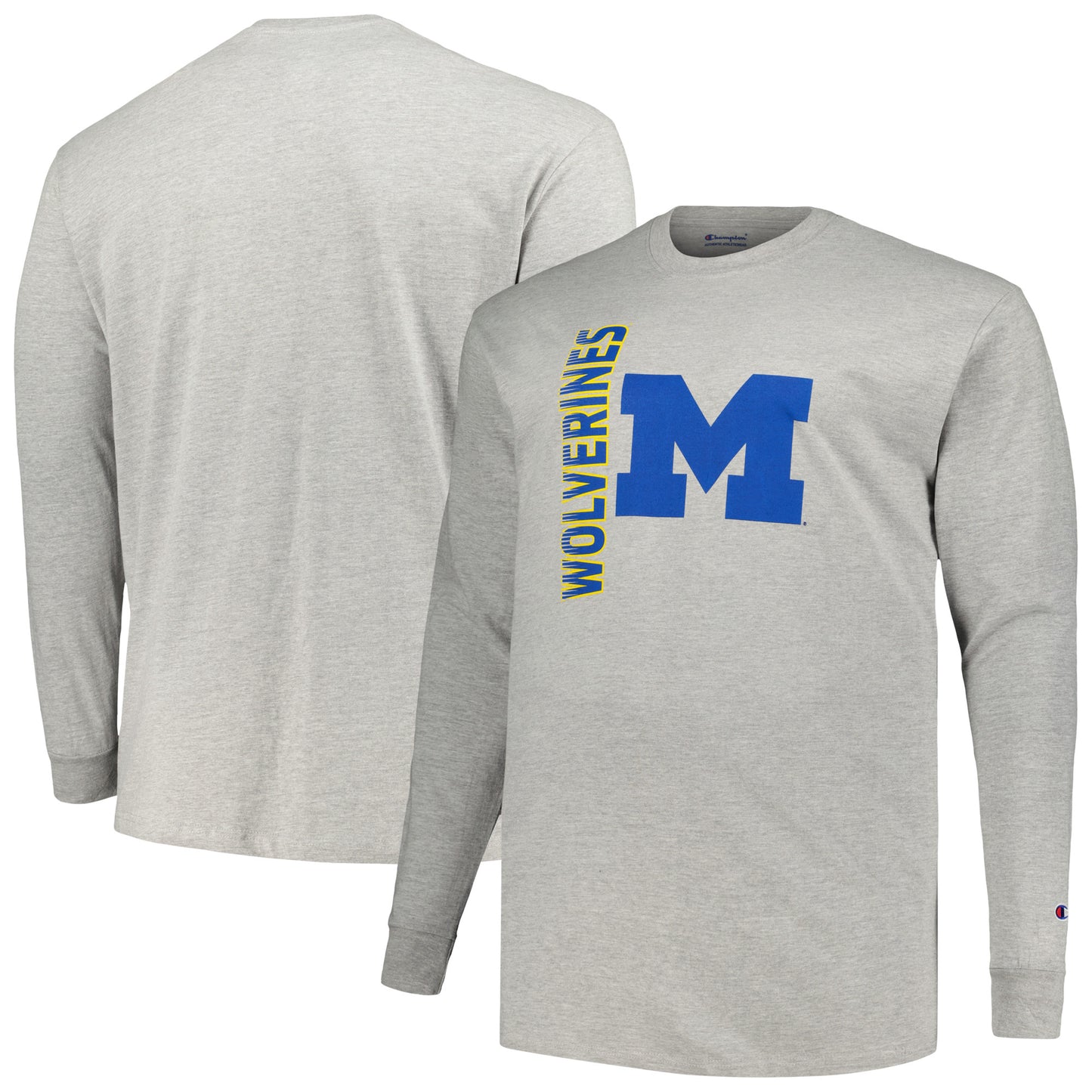 Men's Champion Heather Gray Michigan Wolverines Big & Tall Mascot Long Sleeve T-Shirt