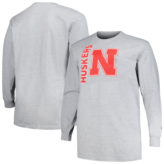 Men's Champion Heather Gray Nebraska Huskers Big & Tall Mascot Long Sleeve T-Shirt