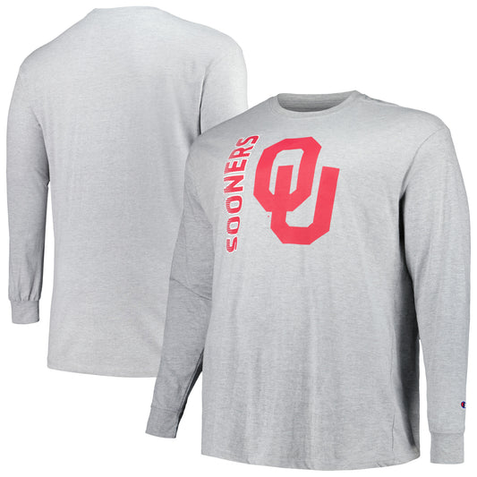 Men's Champion Heather Gray Oklahoma Sooners Big & Tall Mascot Long Sleeve T-Shirt