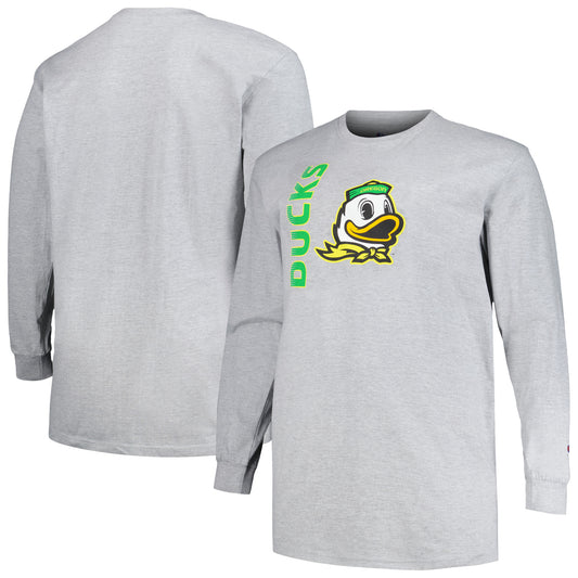 Men's Champion Heather Gray Oregon Ducks Big & Tall Mascot Long Sleeve T-Shirt