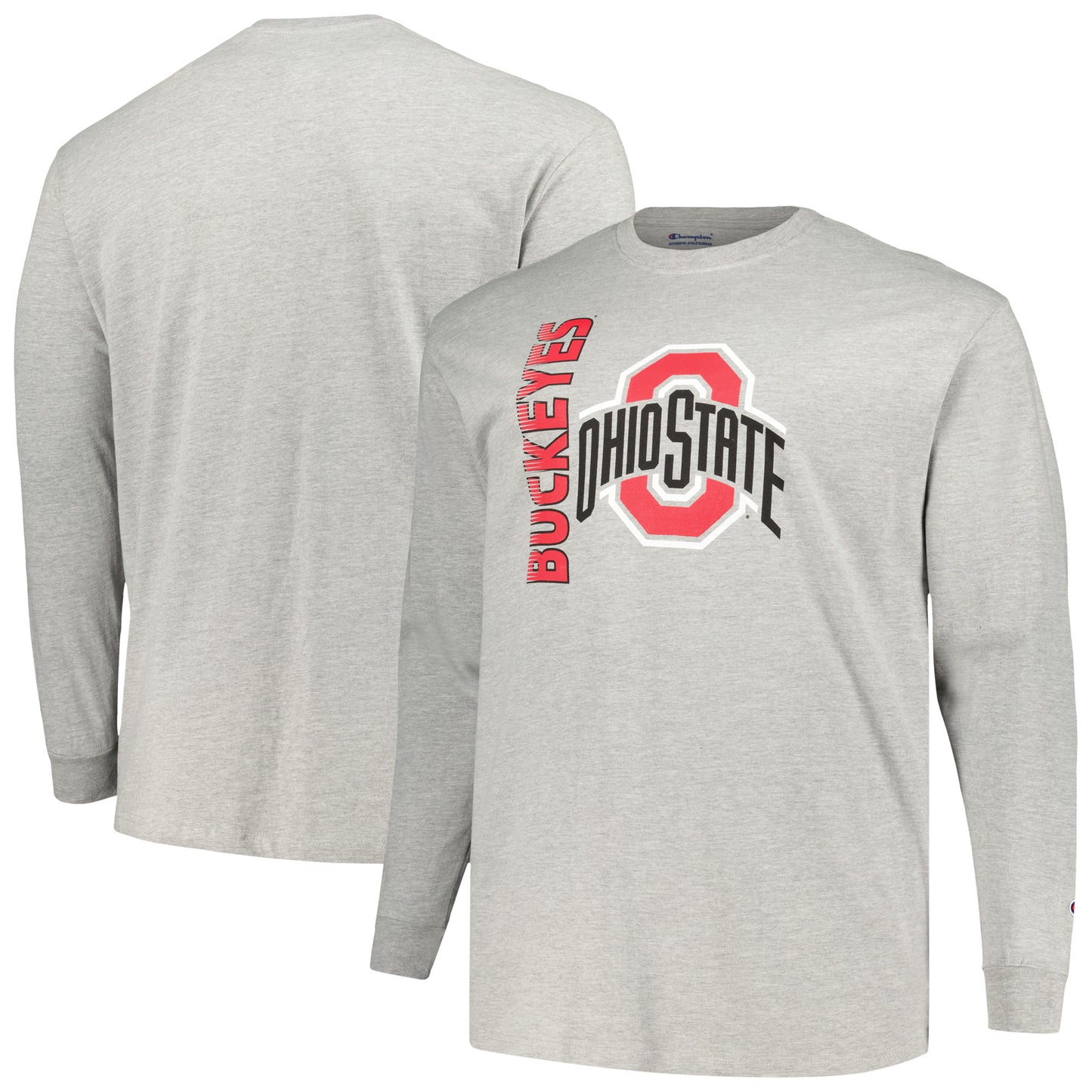 Men's Champion Heather Gray Ohio State Buckeyes Big & Tall Mascot Long Sleeve T-Shirt