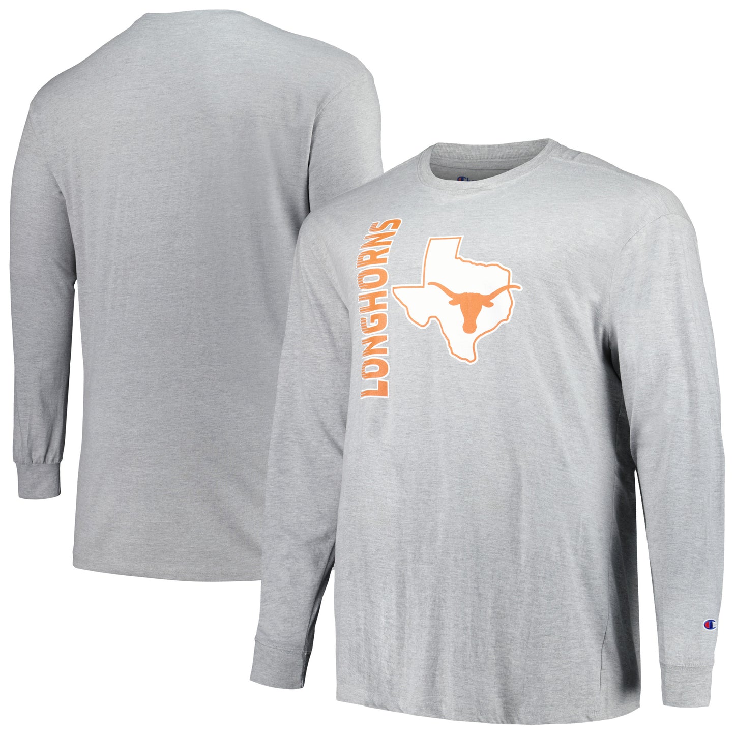 Men's Champion Heather Gray Texas Longhorns Big & Tall Mascot Long Sleeve T-Shirt