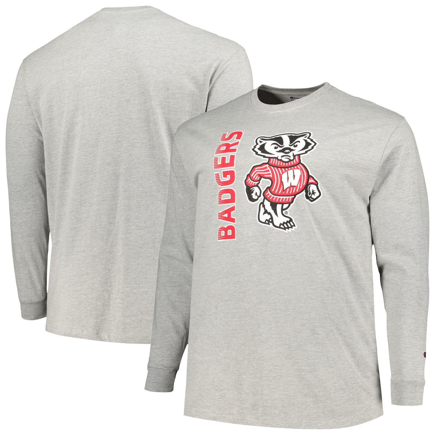 Men's Champion Heather Gray Wisconsin Badgers Big & Tall Mascot Long Sleeve T-Shirt