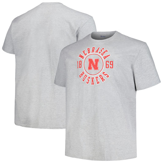 Men's Champion Heather Gray Nebraska Huskers Big & Tall Circle Logo T-Shirt