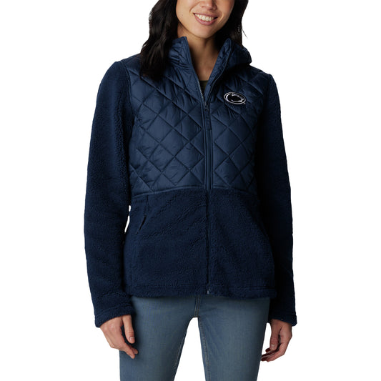 Women's Columbia Navy Penn State Nittany Lions Crested Peak Sherpa Full-Zip Jacket