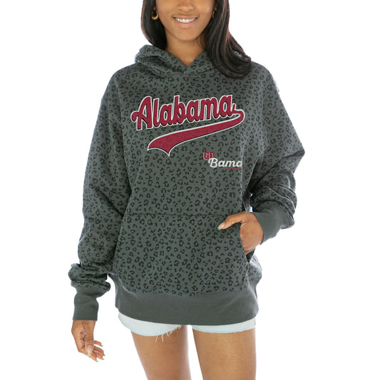 Women's Gameday Couture  Black Alabama Crimson Tide Fierce Force Leopard Print Pullover Hoodie