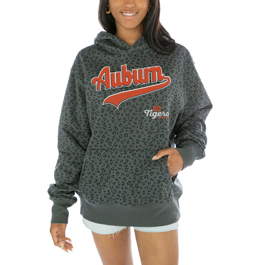 Women's Gameday Couture  Black Auburn Tigers Fierce Force Leopard Print Pullover Hoodie