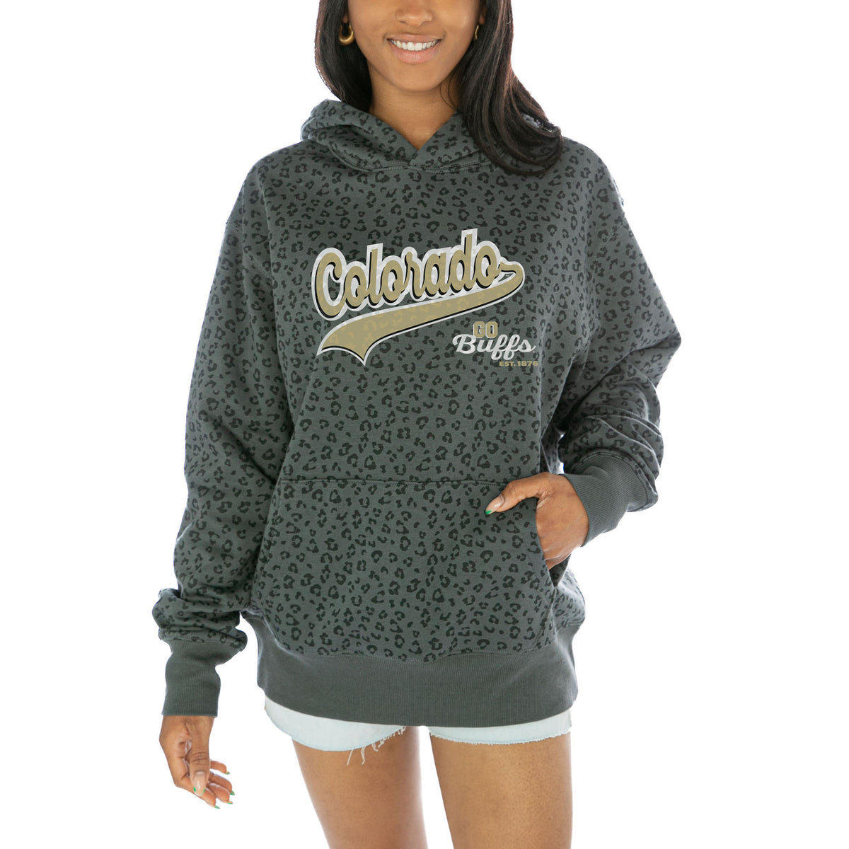 Women's Gameday Couture  Black Colorado Buffaloes Fierce Force Leopard Print Pullover Hoodie