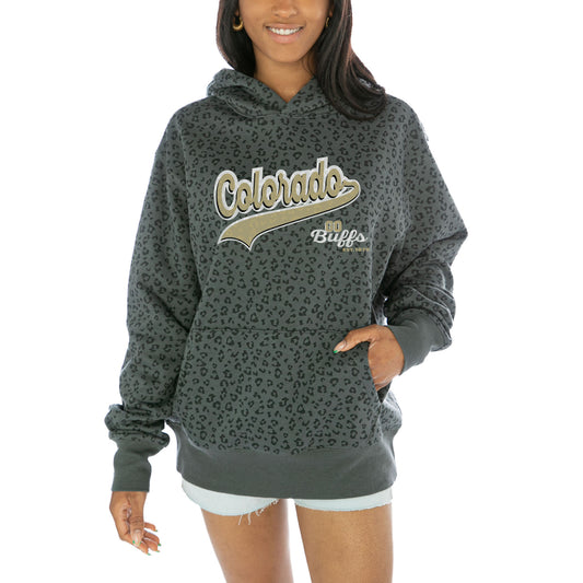 Women's Gameday Couture  Black Colorado Buffaloes Fierce Force Leopard Print Pullover Hoodie