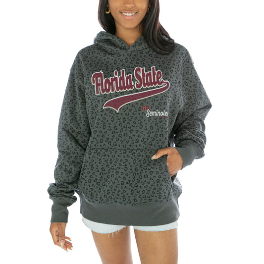 Women's Gameday Couture  Black Florida State Seminoles Fierce Force Leopard Print Pullover Hoodie
