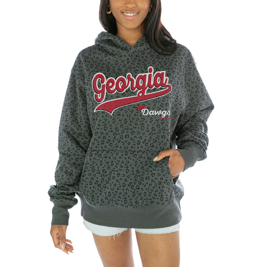 Women's Gameday Couture  Black Georgia Bulldogs Fierce Force Leopard Print Pullover Hoodie