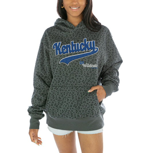 Women's Gameday Couture  Black Kentucky Wildcats Fierce Force Leopard Print Pullover Hoodie