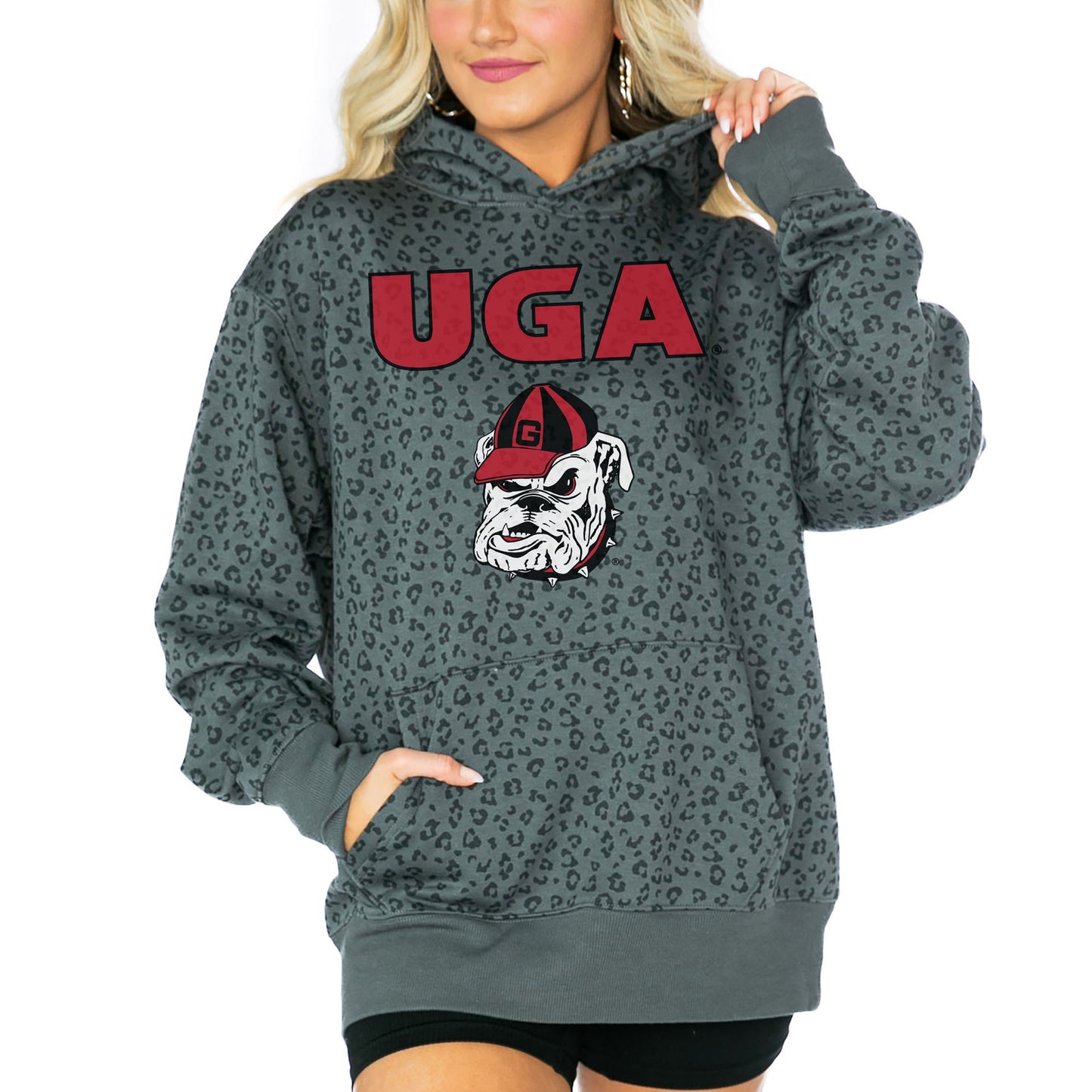 Women's Gameday Couture  Black Georgia Bulldogs Running Wild Leopard Print Pullover Hoodie