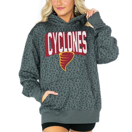 Women's Gameday Couture  Black Iowa State Cyclones Running Wild Leopard Print Pullover Hoodie