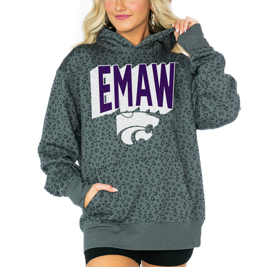 Women's Gameday Couture  Black Kansas State Wildcats Running Wild Leopard Print Pullover Hoodie