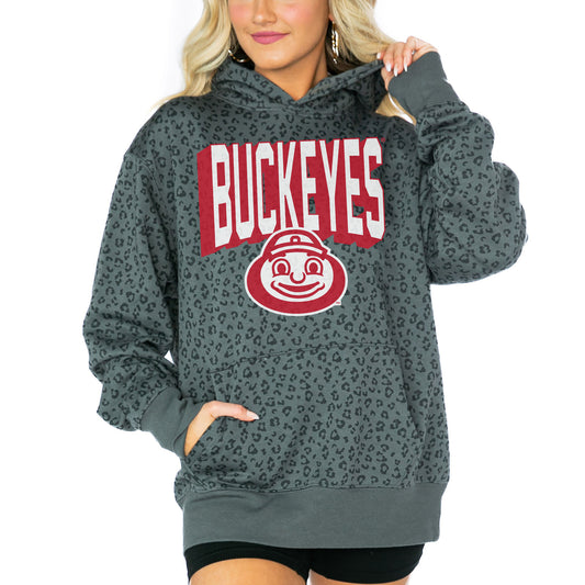 Women's Gameday Couture  Black Ohio State Buckeyes Running Wild Leopard Print Pullover Hoodie