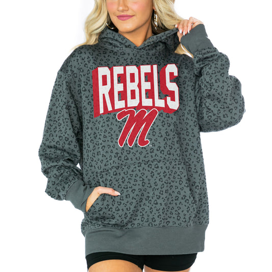 Women's Gameday Couture  Black Ole Miss Rebels Running Wild Leopard Print Pullover Hoodie