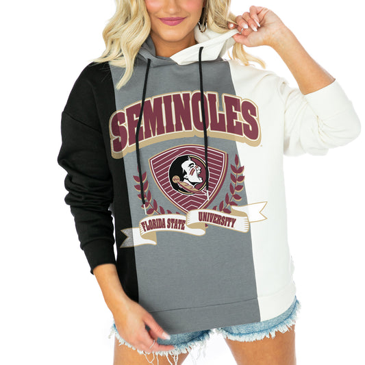 Women's Gameday Couture  Black Florida State Seminoles Hall Of Fame Color Block Pullover Hoodie