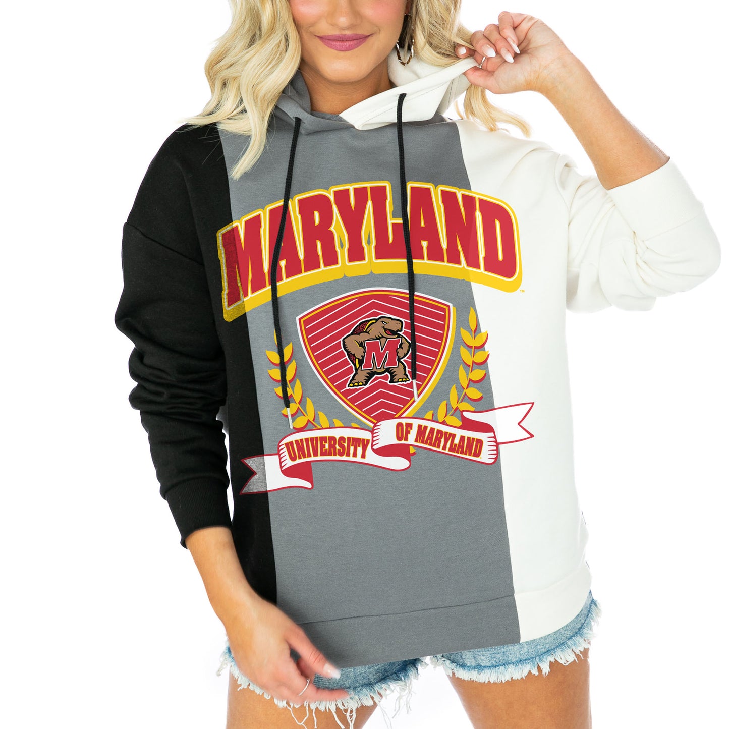 Women's Gameday Couture  Black Maryland Terrapins Hall Of Fame Color Block Pullover Hoodie