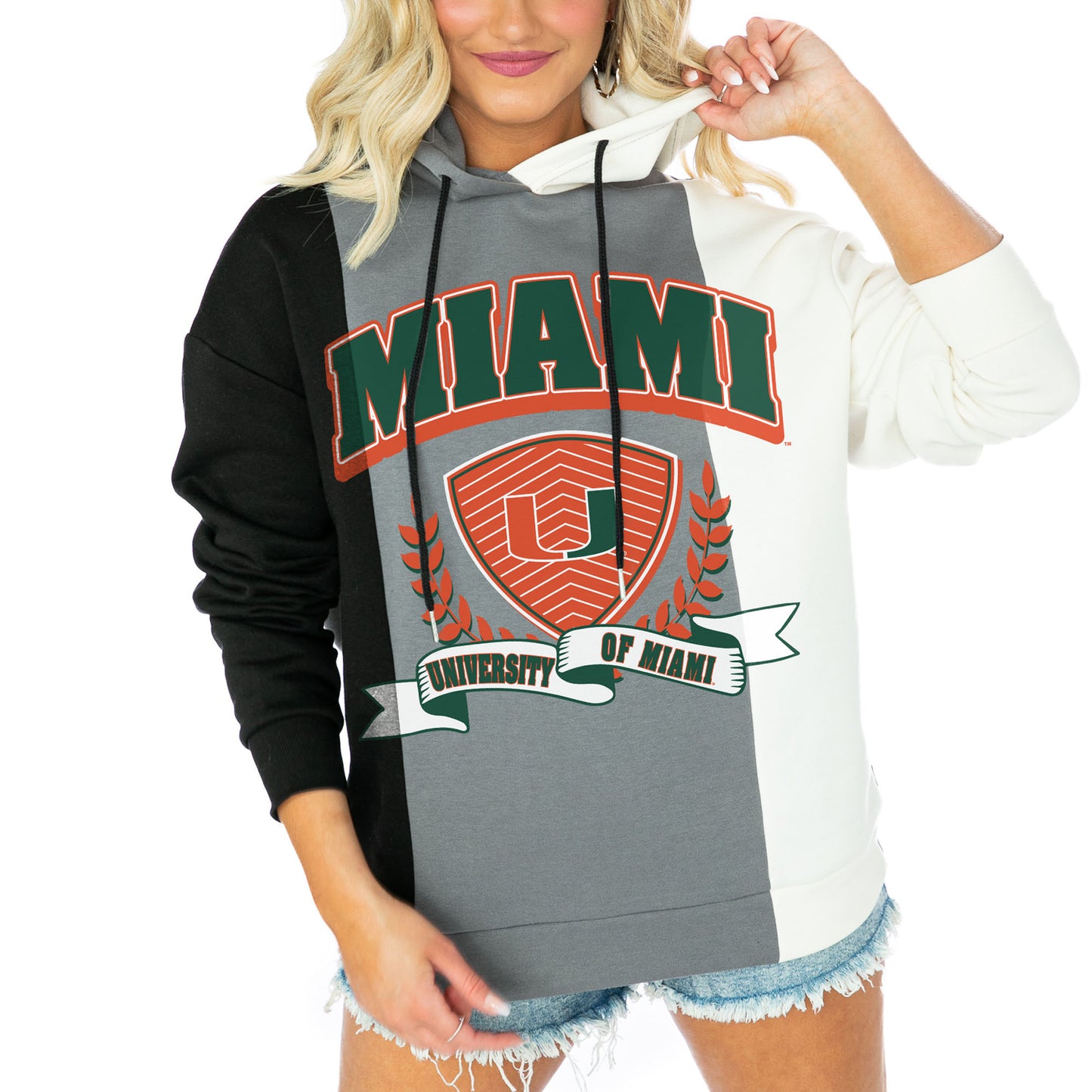 Women's Gameday Couture  Black Miami Hurricanes Hall Of Fame Color Block Pullover Hoodie