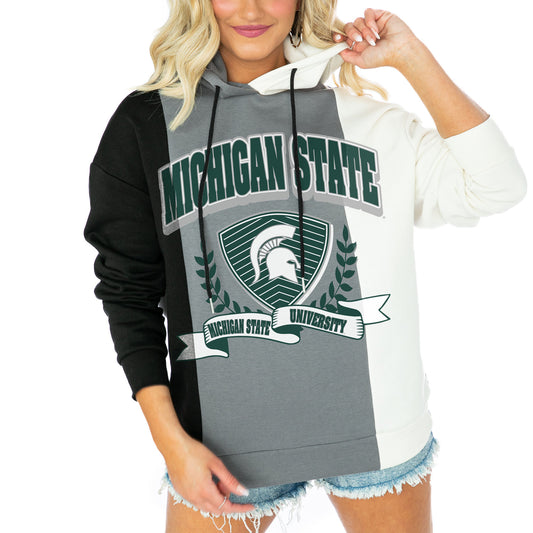 Women's Gameday Couture  Black Michigan State Spartans Hall Of Fame Color Block Pullover Hoodie