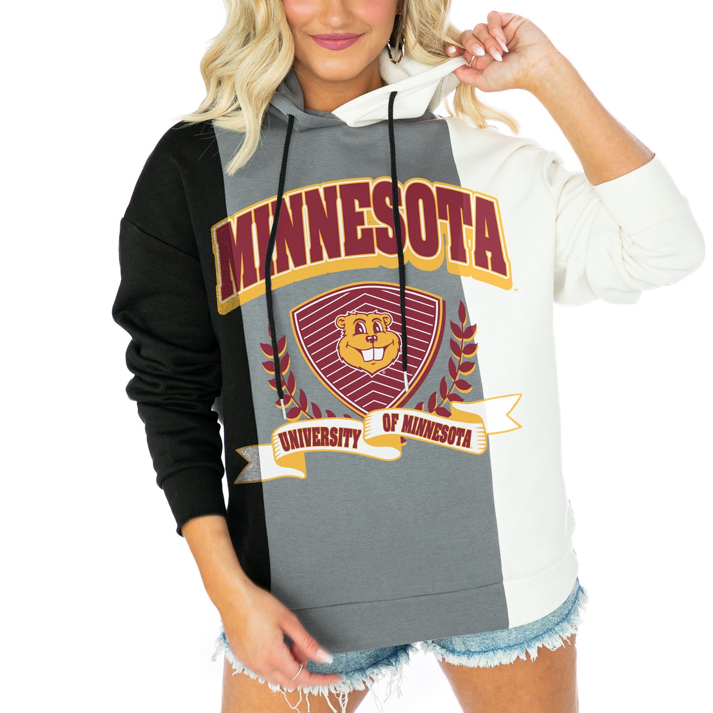 Women's Gameday Couture  Black Minnesota Golden Gophers Hall Of Fame Color Block Pullover Hoodie